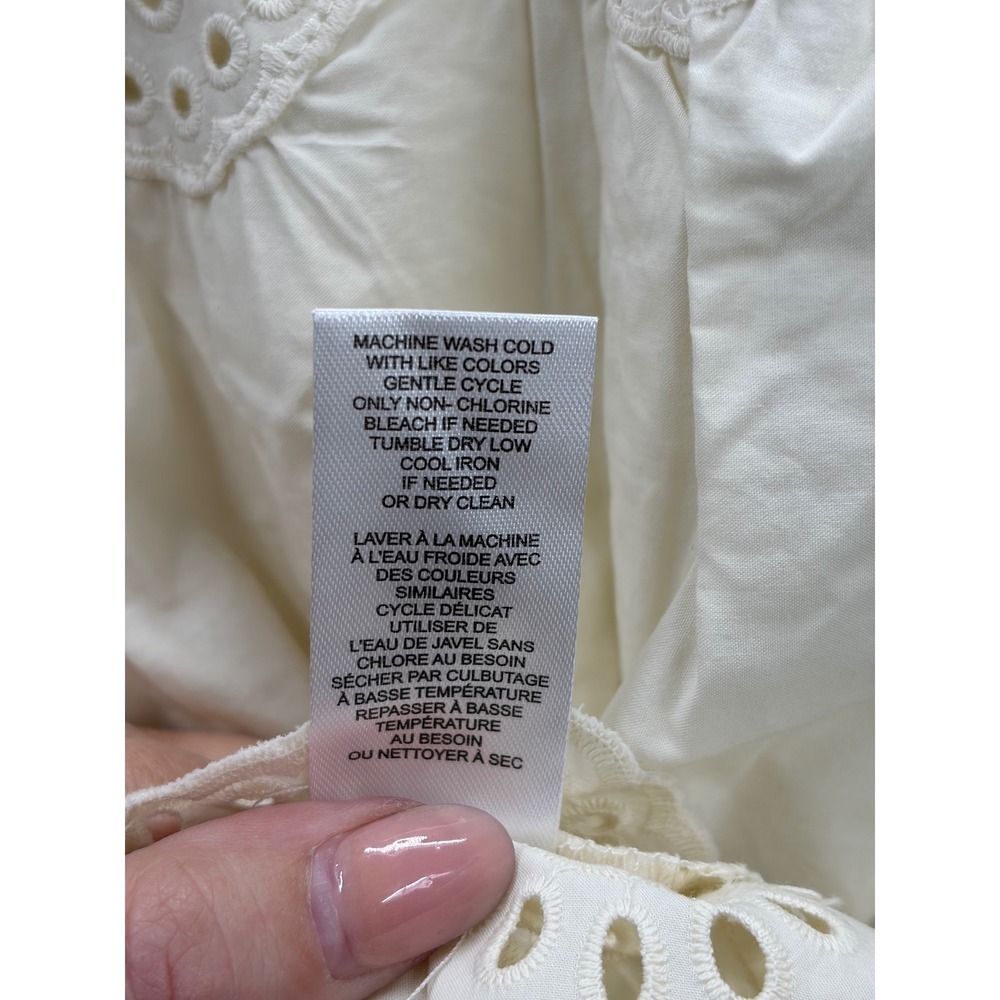 T Tahari Womens Cream Cotton Eyelet Embroidered Mock Neck Blouse Small NWT - Picture 9 of 12